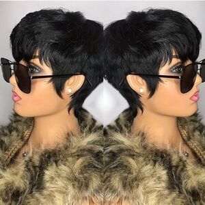 Short Human Hair Wigs with Bangs Short Layered Pixie Wigs for Black Women